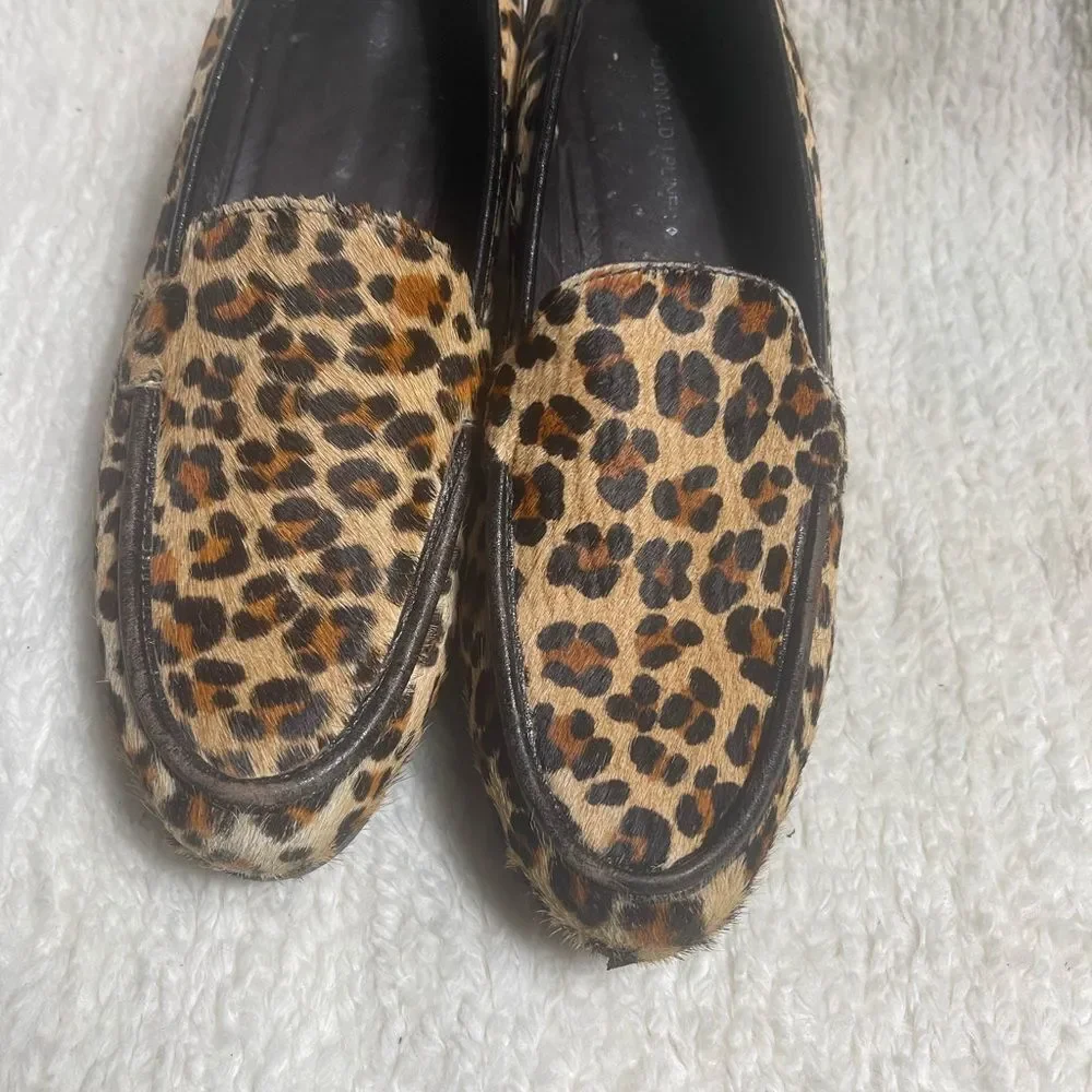 Donald J Pliner leather calf hair leopard Print Platform Slip-On Shoes SZ8.5M